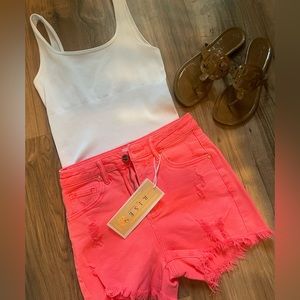 Risen coral denim shorts